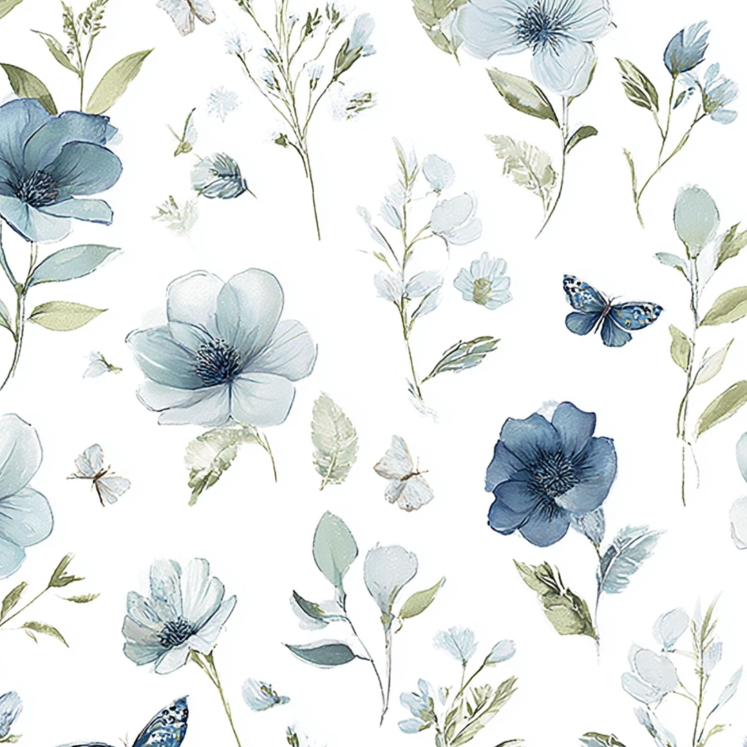 Peel and Stick Wallpaper Soft Blue Floral Butterflies Leaves Botanical Summer Wall Mural 17.7in x 9.8ft Self Adhesive Removable Wall Paper Renter Friendly Wallpaper for Nursery Bedroom Cabinets