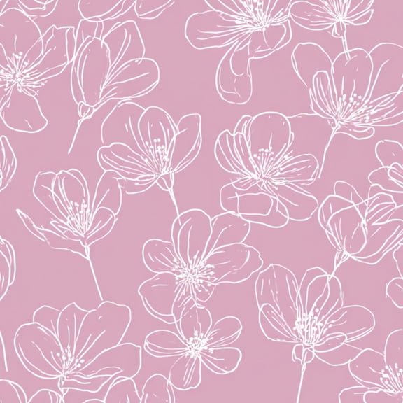 Peel and Stick Wallpaper Soft Dusty Pink Floral Line Art Botanical Wall Mural 17.7in x 9.8ft Self Adhesive Removable Wall Paper Renter Friendly Wallpaper for Nursery Bedroom Cabinets