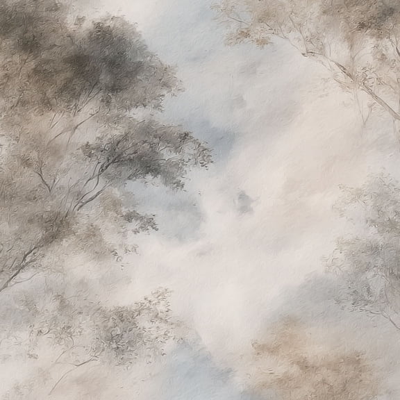 Peel and Stick Wallpaper Soft Misty Landscape Gentle Trees Light Clouds Wall Mural 23.6in x 9.8ft Self Adhesive Removable Wall Paper Renter Friendly Wallpaper for Nursery Bedroom Cabinets