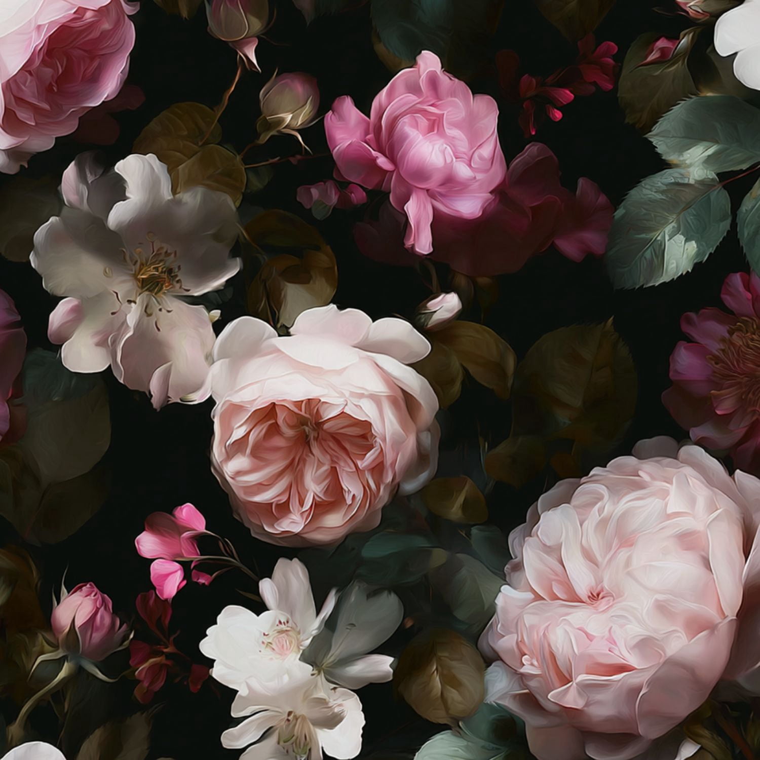 Peel and Stick Wallpaper Soft Pink Roses Delicate White Flowers Dark Wall Mural 23.6in x 9.8ft Self Adhesive Removable Wall Paper Renter Friendly Wallpaper for Nursery Bedroom Cabinets