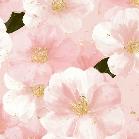 Peel and Stick Wallpaper Soft Pink White Camellia Flower Gold vintage Wall Mural 23.6in x 9.8ft Self Adhesive Removable Wall Paper Renter Friendly Wallpaper for Girls Women Bedroom Livingroom