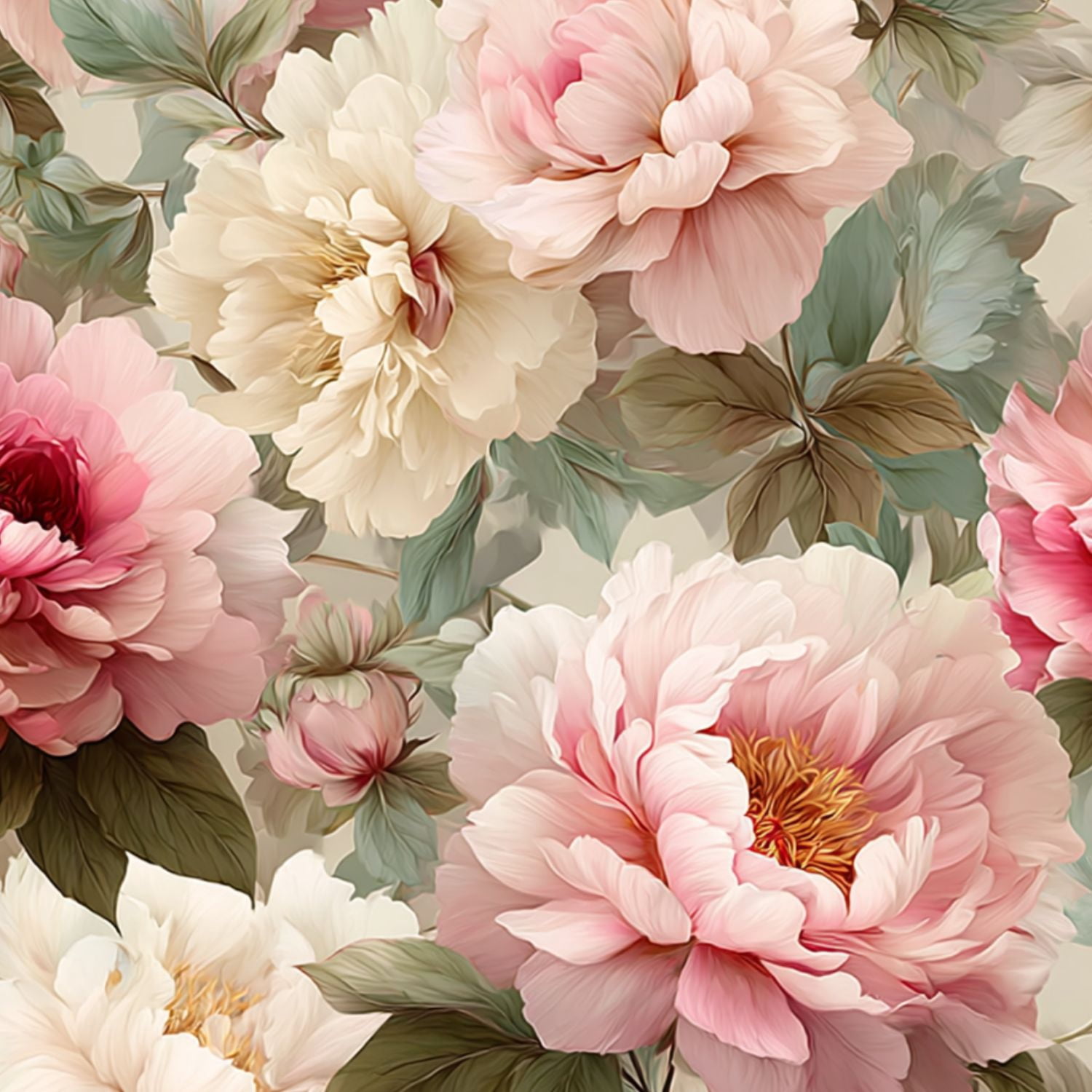 Peel and Stick Wallpaper Soft Pink White Peony Floral Delicate Green ...