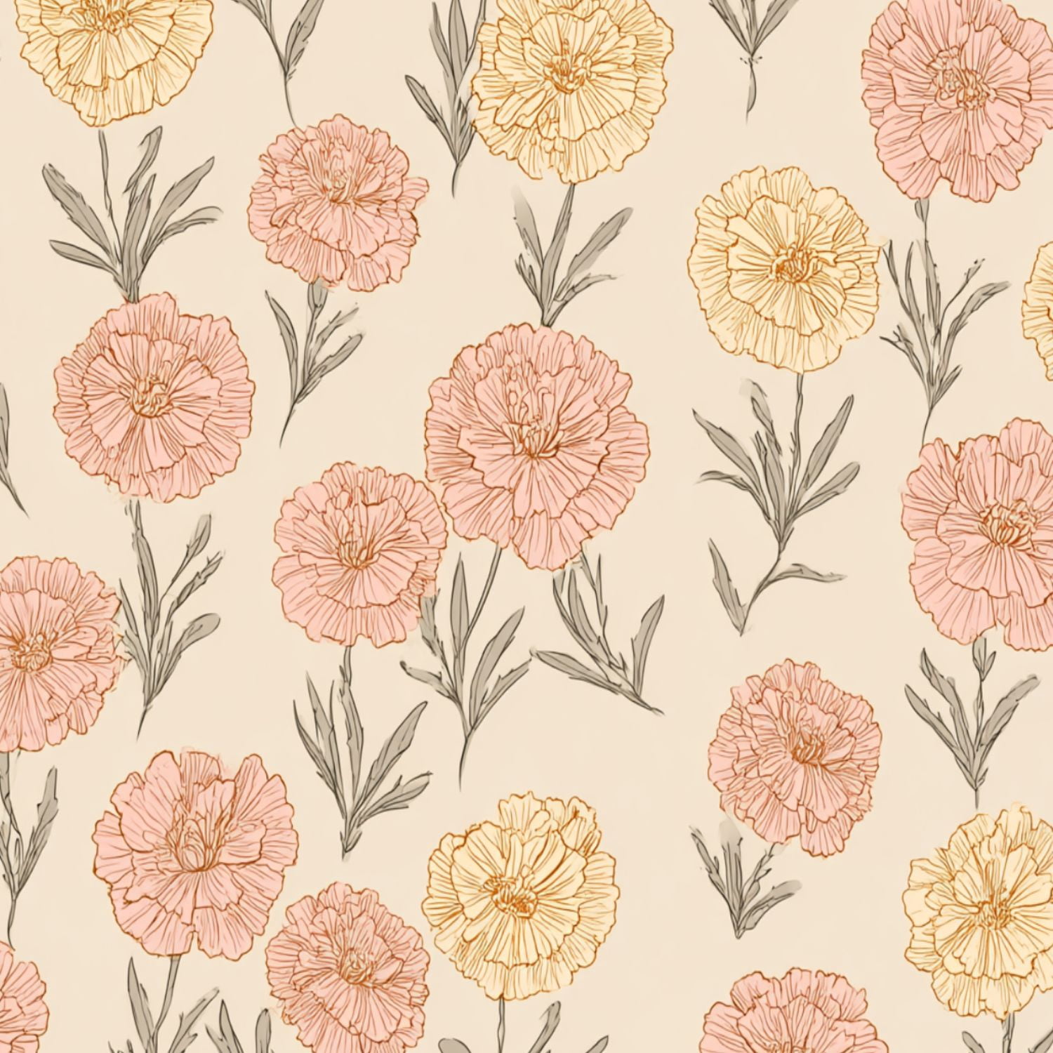 Peel and Stick Wallpaper Soft Pink Yellow Carnation Floral Beige vintage boho Wall Mural 23.6in x 9.8ft Self Adhesive Removable Wall Paper Renter Friendly Wallpaper for Bedroom Kitchen Bathroom