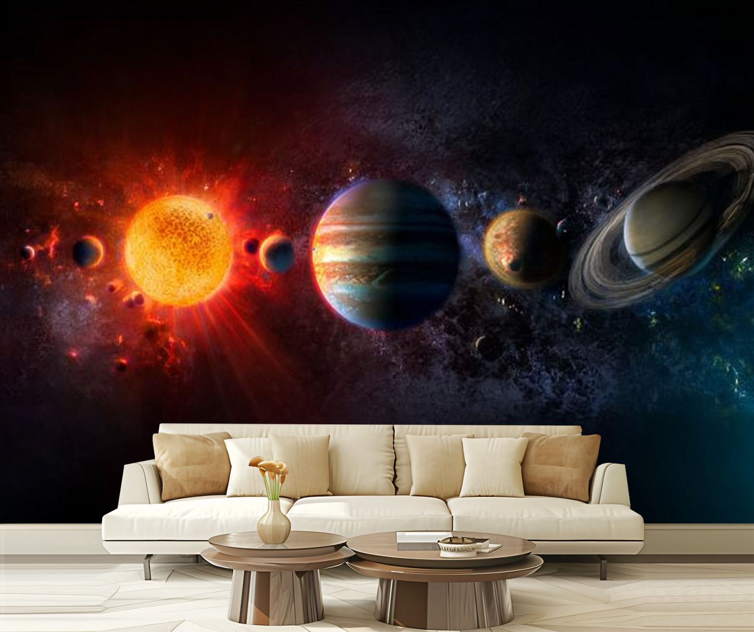Peel and Stick Wallpaper Solar system planets row asteroid rain comet ...