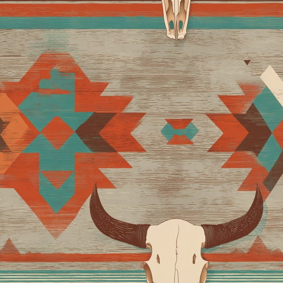Peel and Stick Wallpaper Southwestern Tribal Buffalo Skull Geometric Navajo Wall Mural 17.7in x 9.8ft Self Adhesive Removable Wall Paper Renter Friendly Wallpaper for Girls Bedroom Nursery Livingroom
