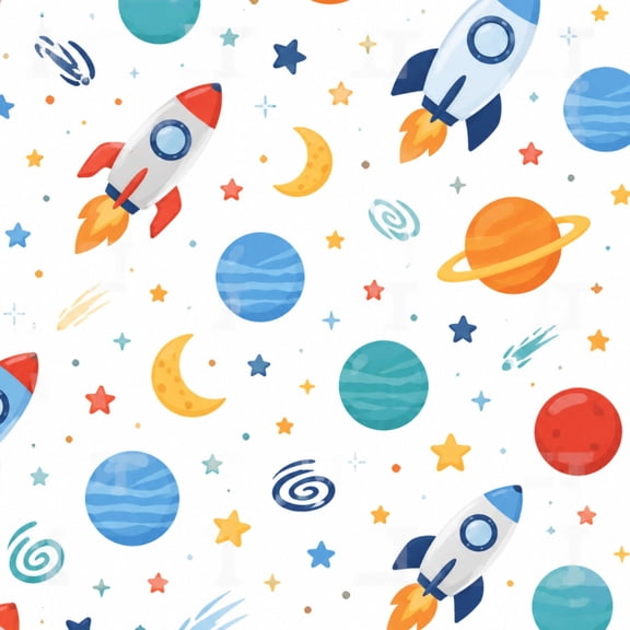 Peel and Stick Wallpaper Space Cartoon Planets Rockets Planets Stars UFOs Space Wall Mural 17.7in x 9.8ft Self Adhesive Removable Wall Paper Renter Friendly Wallpaper for Nursery Bedroom Cabinets