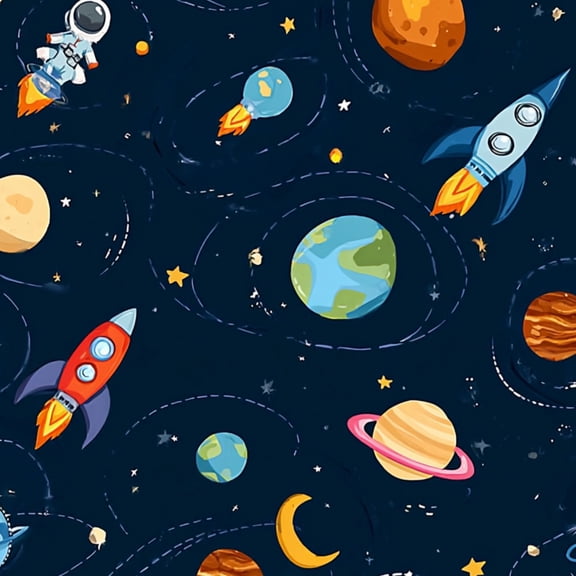 Peel and Stick Wallpaper Space theme Solar system kids cartoon planet seamless Rocket planets 17.7in x 118in Contact Paper Removable Self Adhesive Wall Mural Wall Decor for Bedroom Kitchen Cabinets