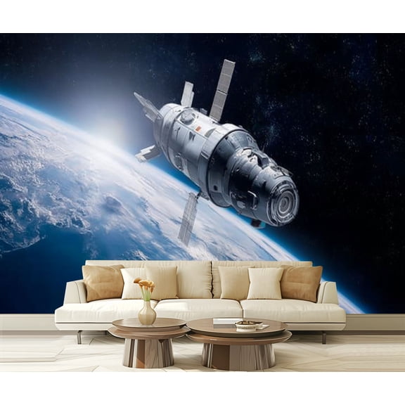 Peel and Stick Wallpaper Spacecraft Orion orbit Earth planet Spaceship space Expedition to Moon Modern Art Wall Mural Decor Self Adhesive and Removable 69in x 98in