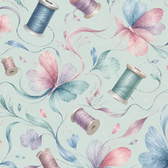 Peel and Stick Wallpaper Spools Sewing Thread Floral Butterfly Pastel Mint Green Wall Mural 23.6in x 9.8ft Self Adhesive Removable Wall Paper Renter Friendly Wallpaper for Nursery Bedroom Cabinets