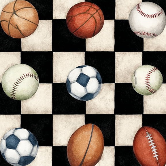 Peel and Stick Wallpaper Sports Balls Checkerboard Basketball Soccer Baseball Football Wall Mural 23.6in x 9.8ft Removable Wall Paper Renter Friendly Contact Paper for Nursery Playroom Drawers