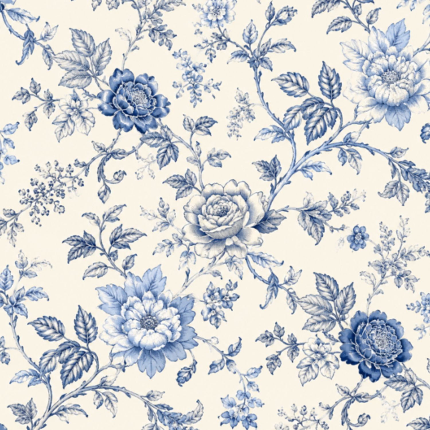 Spring Paper Toy Peel and Stick Wallpaper Spring flowers Blue white Retro Chinoiserie ...