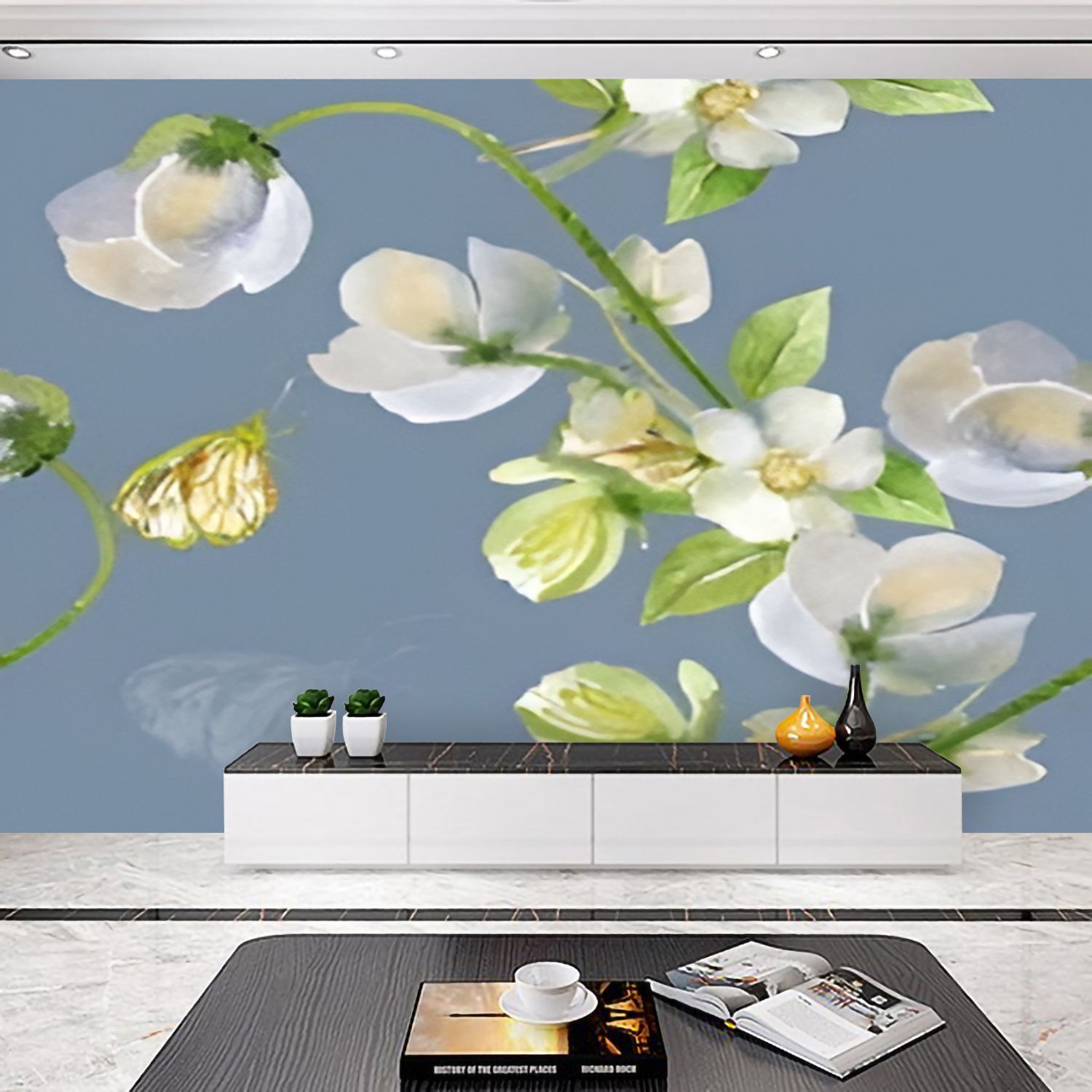 Spring Mursls Peel and Stick Wallpaper Spring flowers butterflies Seamless pattern ...