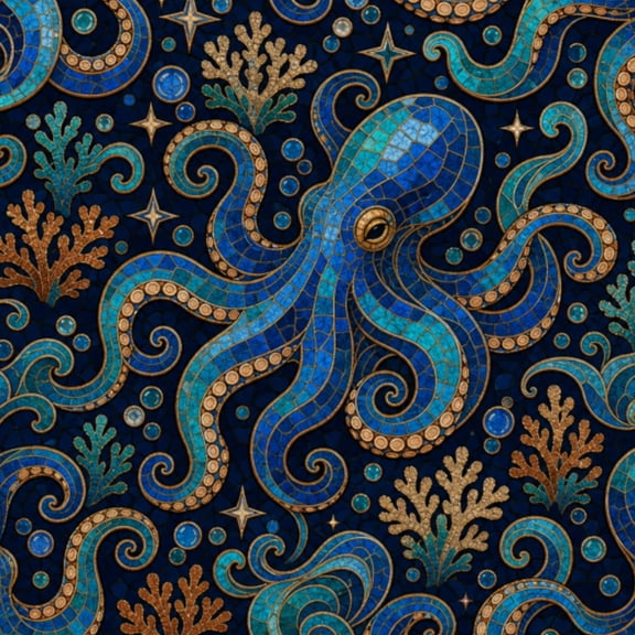 Peel and Stick Wallpaper Stained Glass Octopus Anchor Sea Storm Marine Life Coastal Wall Mural 23.6in x 9.8ft Self Adhesive Removable Wall Paper Renter Friendly Wallpaper for Nursery Bedroom Cabinets