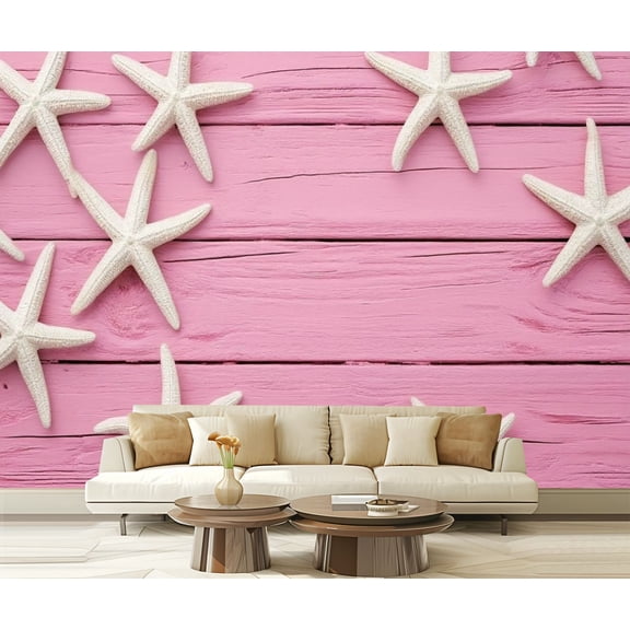 Peel and Stick Wallpaper Starfish Pink Ocean Nautical Sea Star Large Teen Boy Girl Room Beach Modern Art Wall Mural Decor Self Adhesive and Removable 69in x 98in