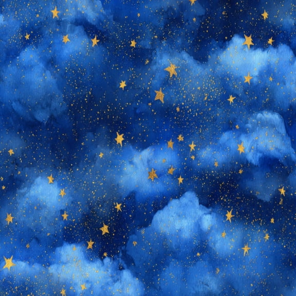 Peel and Stick Wallpaper Starry Night Sky Clouds Golden Stars blue whimsical Wall Mural 17.7in x 9.8ft Self Adhesive Removable Wall Paper Renter Friendly Wallpaper Girls Bedroom Nursery Livingroom