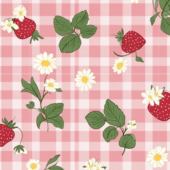 Peel and Stick Wallpaper Strawberry Daisy Pink Gingham Cute Summer Fruit 24in x 118in Contact Paper Removable Self Adhesive Wall Mural Wall Decor for Bedroom Kitchen Cabinets