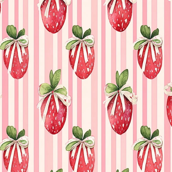 Peel and Stick Wallpaper Strawberry Ribbons Pink Stripes watercolor vintage Wall Mural 23.6in x 9.8ft Self Adhesive Removable Wall Paper Renter Friendly Wallpaper for Women Girl Bedroom Nursery