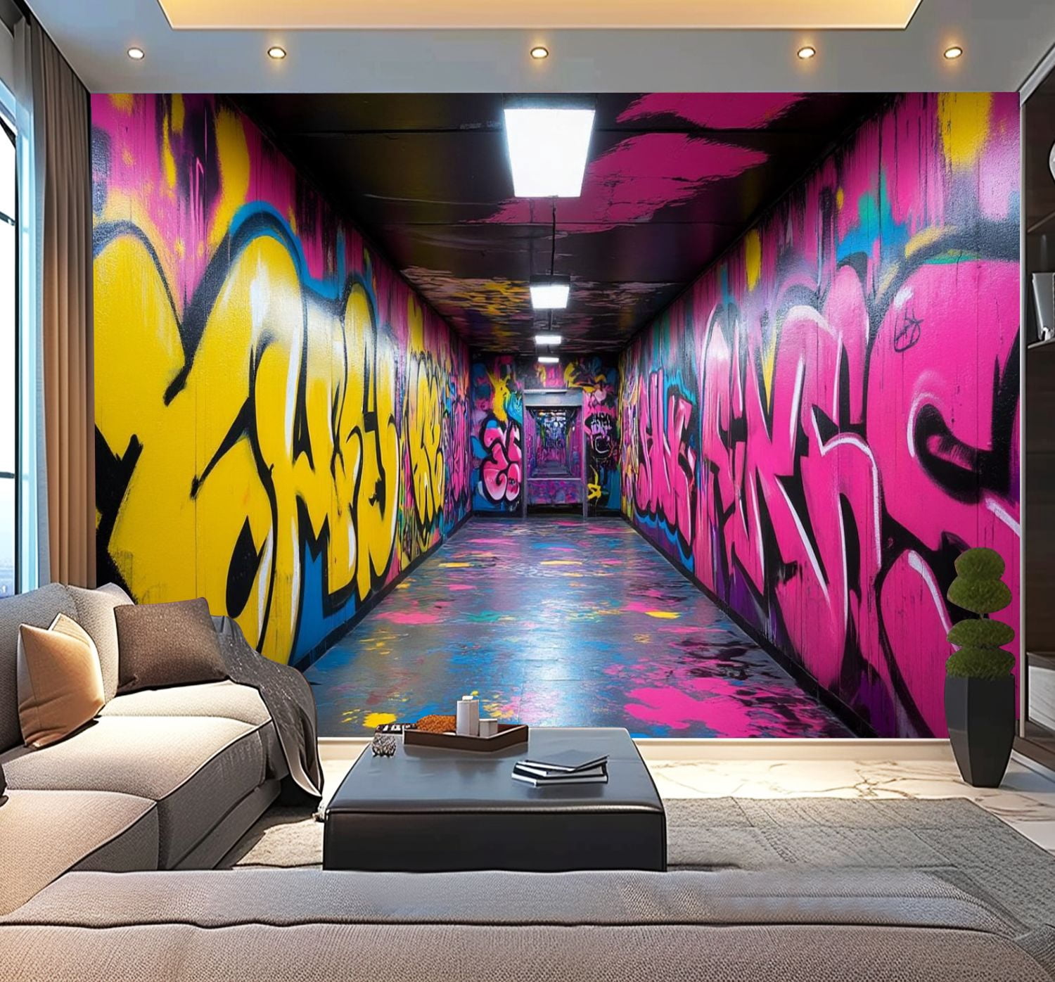 Peel and Stick Wallpaper Street Graffiti Colorful Graffiti Hip Hop Doodle Photo Neon Pink Modern Art Wall Mural Decor Self Adhesive and Removable 100in x 144in