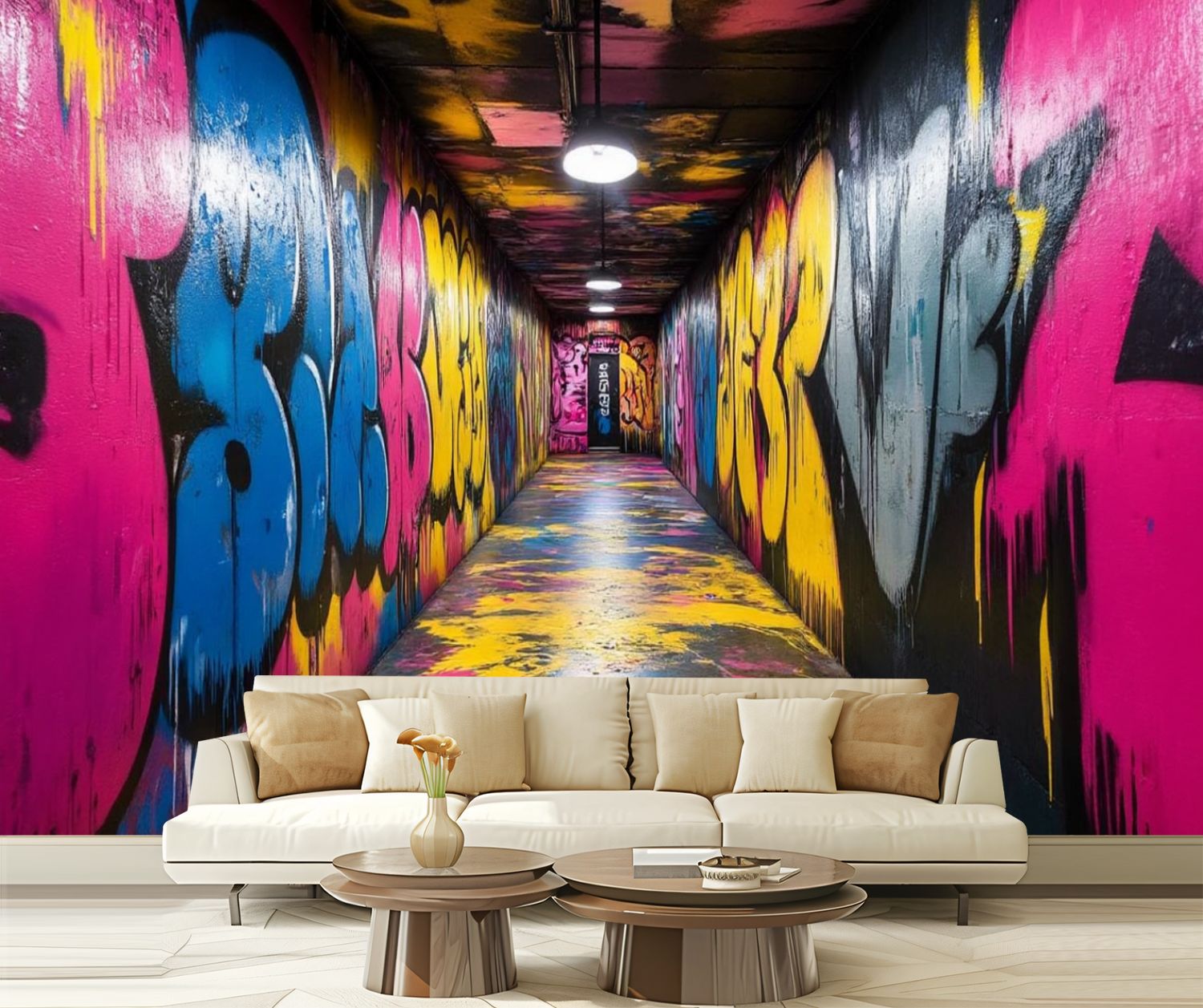 Peel and Stick Wallpaper Street Graffiti Colorful Graffiti Hip Hop Doodle Photo Neon Pink Modern Art Wall Mural Decor Self Adhesive and Removable 69in x 98in