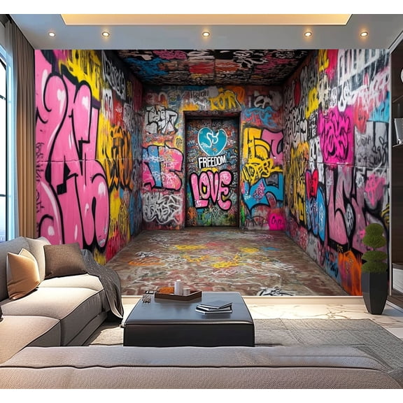 Peel and Stick Wallpaper Street Graffiti Mural 3D Street Doodle Wall Paintings Street Art Modern Art Wall Mural Decor Self Adhesive and Removable 100in x 144in