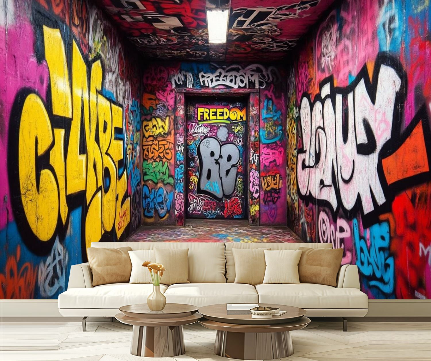 Peel and Stick Wallpaper Street Graffiti Mural 3D Street Doodle Wall Paintings Street Art Modern Art Wall Mural Decor Self Adhesive and Removable 69in x 98in