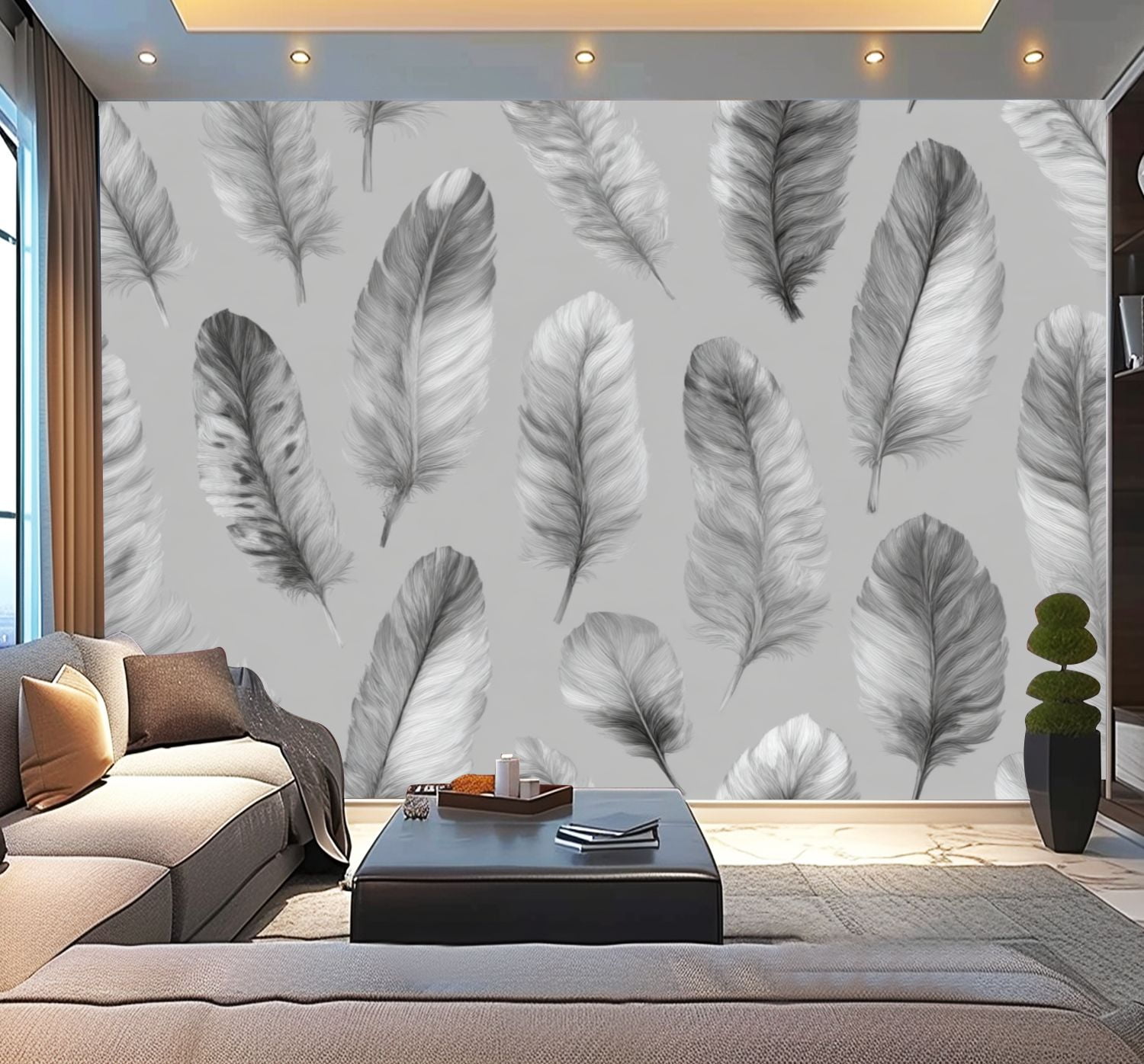 Peel and Stick Wallpaper Sussurro Grey Floating Feathers Light Gray Delicate Feather Texture Modern Art Wall Mural Decor Self Adhesive and Removable 100in x 144in