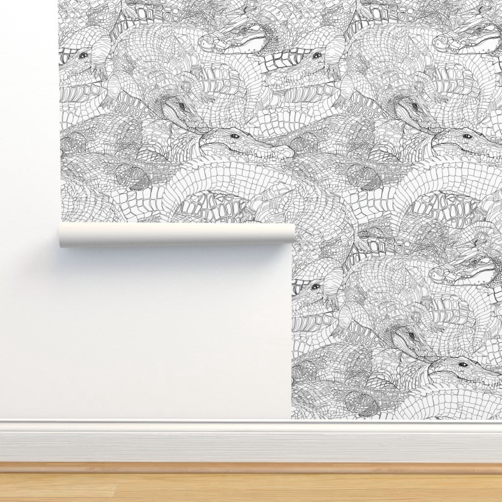 Peel & Stick Wallpaper Swatch Black White Scales Crocodile Reptile
