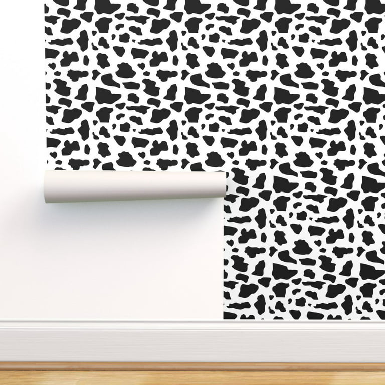 Removable Wallpaper 6ft x 2ft - Cow Print Animal Black White Modern Custom  Pre-pasted Wallpaper by Spoonflower
