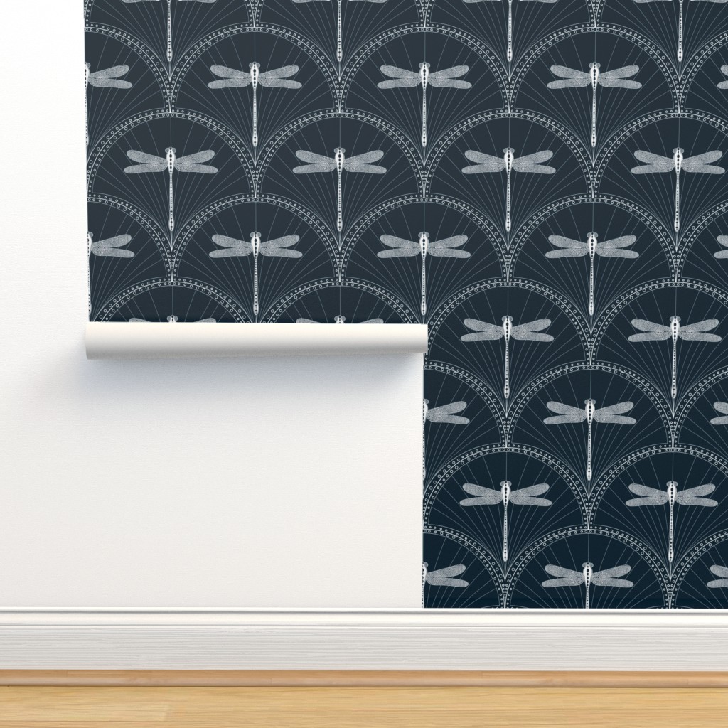 Peel & Stick Wallpaper Swatch - Glam Dragonflies Art Deco Dragonfly