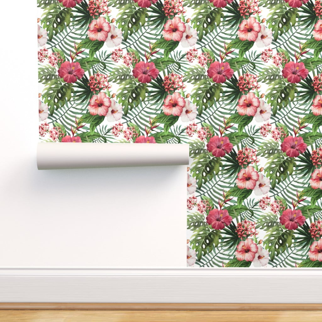 Peel & Stick Wallpaper Swatch - Hawaii Watercolor Hibiscus Flowers