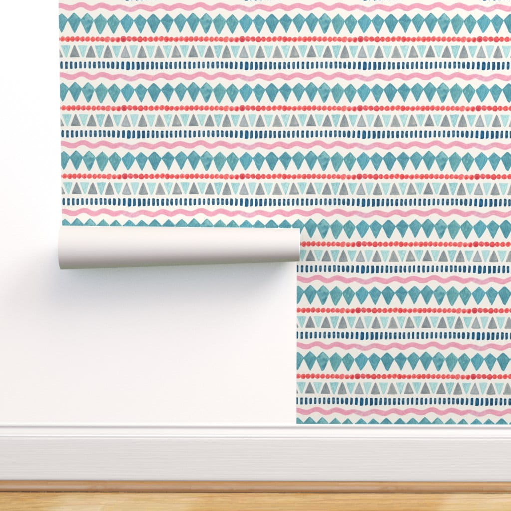 Peel & Stick Wallpaper Swatch - Watercolor Red And Teal Geometric