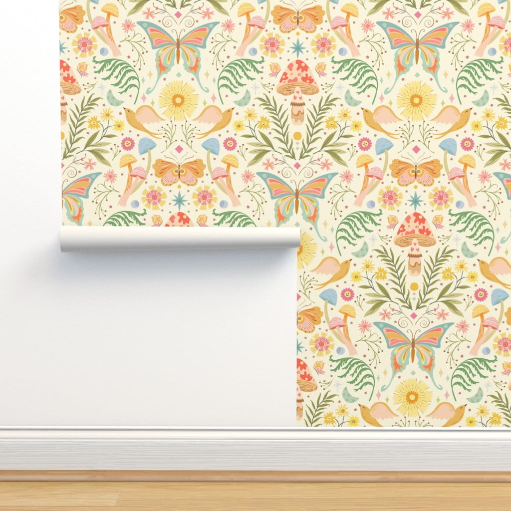 Peel & Stick Wallpaper Swatch Woodland Damask Bright Pastels Pale