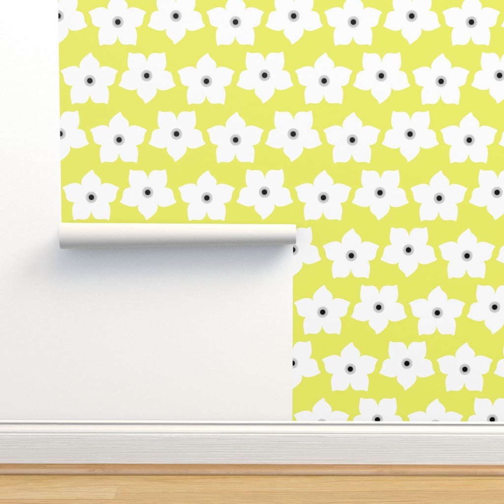 Peel & Stick Wallpaper Swatch - Yellow Retro Groovy Neon Floral Spring