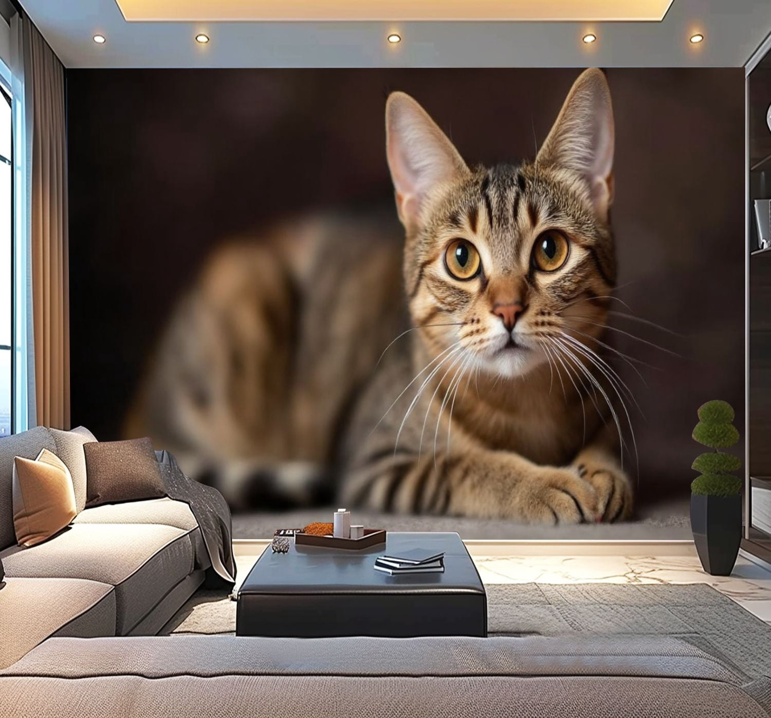 Peel and Stick Wallpaper Tabby Cat Animal Kitten Kitten Poster Cat Whiskers Expressive Eyes Modern Art Wall Mural Decor Self Adhesive and Removable 100in x 144in