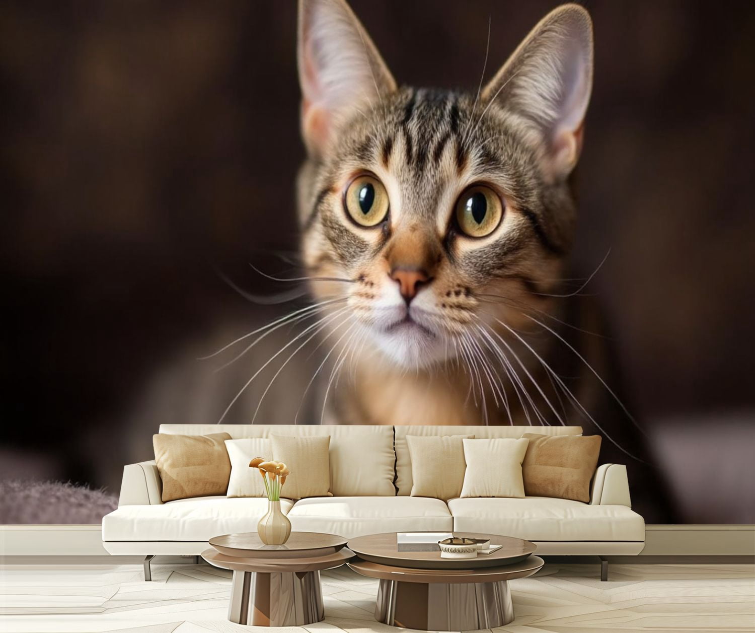 Peel and Stick Wallpaper Tabby Cat Animal Kitten Kitten Poster Cat Whiskers Expressive Eyes Modern Art Wall Mural Decor Self Adhesive and Removable 69in x 98in