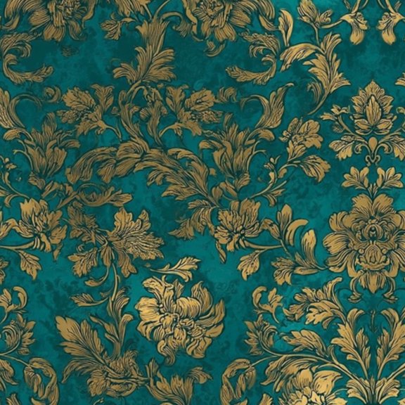 Peel and Stick Wallpaper Teal Gold Floral Damask Intricate Detailing Wall Mural 23.6in x 9.8ft Self Adhesive Removable Wall Paper Renter Friendly Wallpaper for Nursery Bedroom Cabinets