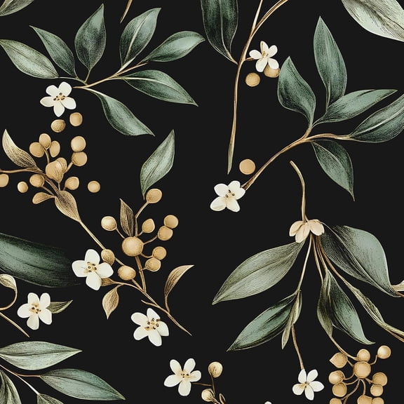 Peel and Stick Wallpaper, Thick Self Adhesive Vinyl Roll, Removable Waterproof Contact Paper for Bedroom Bathroom Cabinet Accent Wall, Vintage Dark Moody Leaves Decor Black Green Gold, 17.5" x 118"