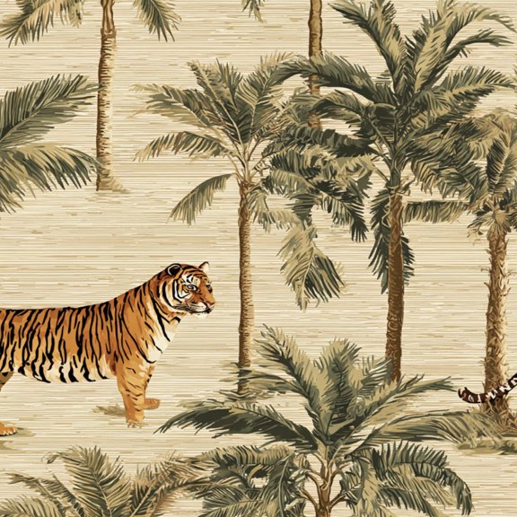 Peel and Stick Wallpaper Tiger Palm Tree Tropical Jungle Earth Tones Wall Mural 17.7in x 9.8ft Self Adhesive Removable Wall Paper Renter Friendly Wallpaper for Bedroom Nursery Living Room