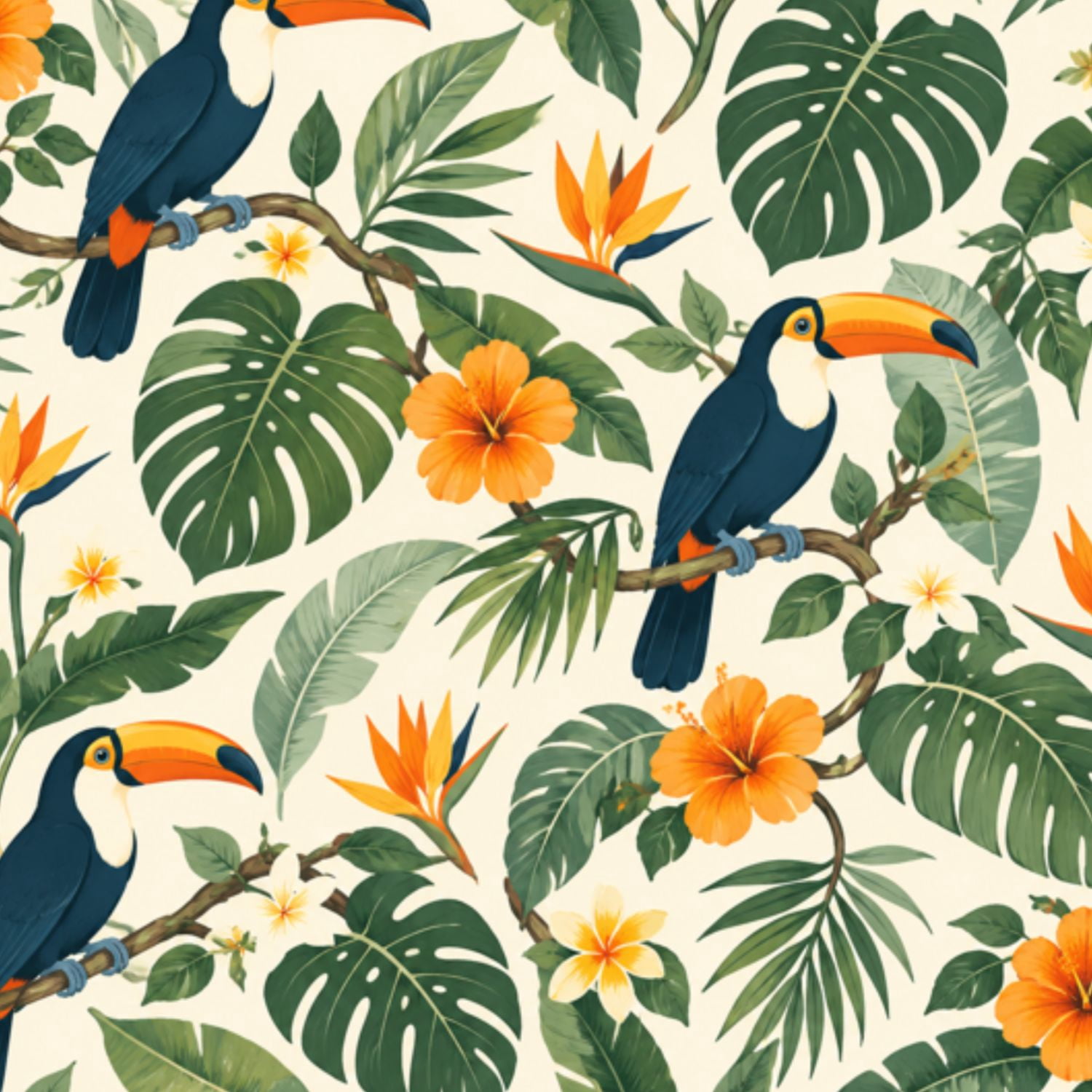Peel and Stick Wallpaper Toucan Birds Tropical floral 24