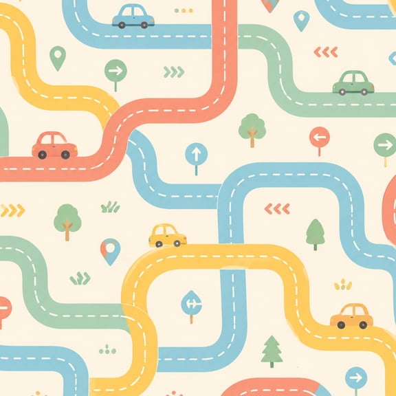 Peel and Stick Wallpaper Toy Cars Colorful Curved Road Pastel Shades Dotted Lines 24in x 118in Contact Paper Removable Self Adhesive Wall Mural Wall Decor for Bedroom Kitchen Cabinets
