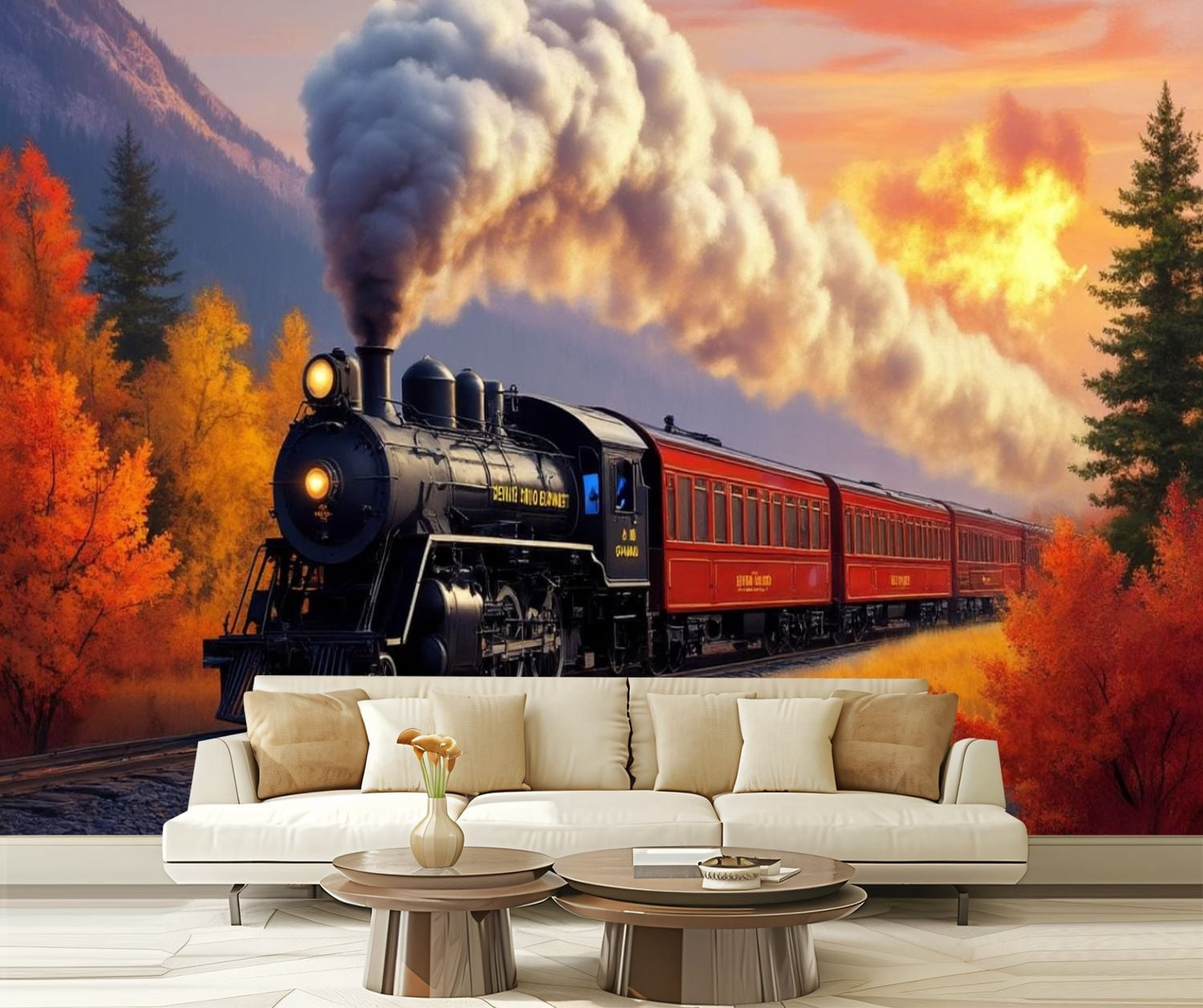 Peel and Stick Wallpaper Train Old Engine Train Fall Scenery Autumn ...