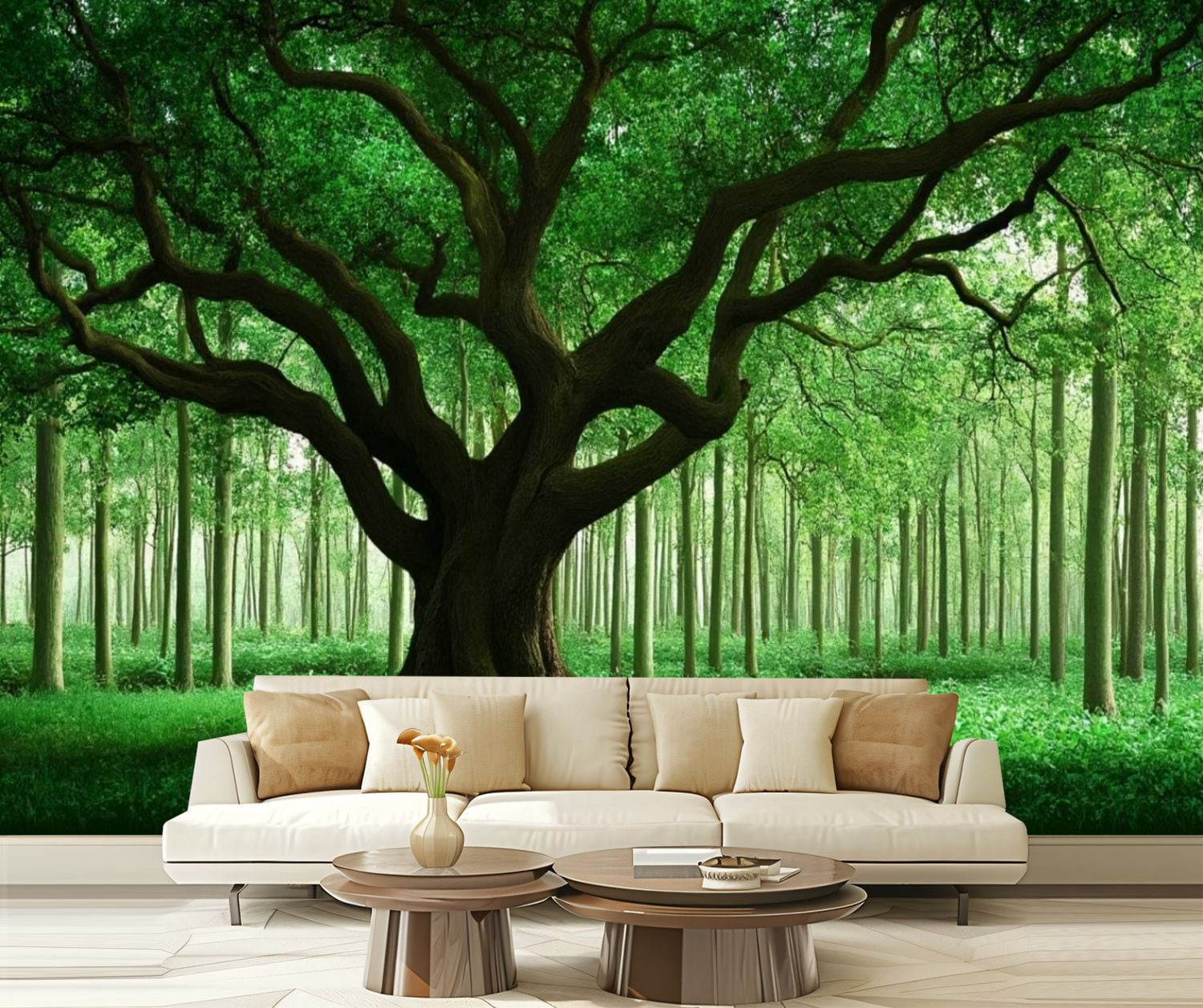 Peel and Stick Wallpaper Tree Lake Green Forest Living Room Bedroom Office Trees Branches Modern Art Wall Mural Decor Self Adhesive and Removable 69in x 98in