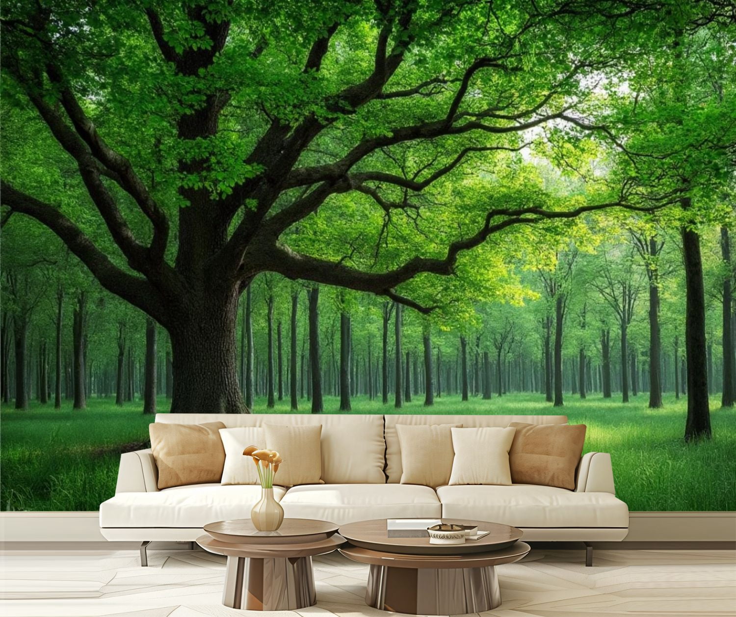 Peel and Stick Wallpaper Tree Lake Green Forest Living Room Bedroom Office Trees Branches Modern Art Wall Mural Decor Self Adhesive and Removable 69in x 98in