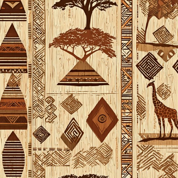 Peel and Stick Wallpaper Trees Giraffes Tribal Geometric Motifs Earth Tones African Wall Mural 23.6in x 9.8ft Self Adhesive Removable Wall Paper Renter Friendly Wallpaper for Nursery Bedroom Cabinets