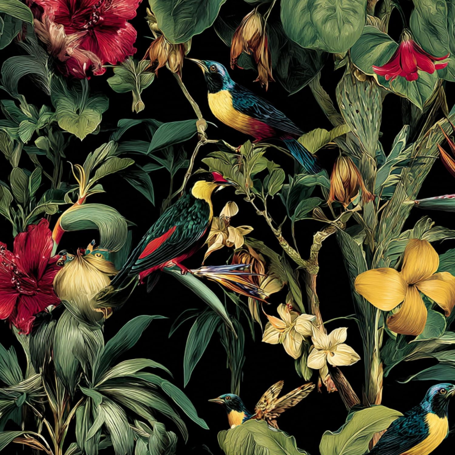 Peel and Stick Wallpaper Tropical Birds Vibrant Flowers Botanical Wall Mural 17.7in x 9.8ft Self Adhesive Removable Wall Paper Renter Friendly Wallpaper for Nursery Bedroom Cabinets