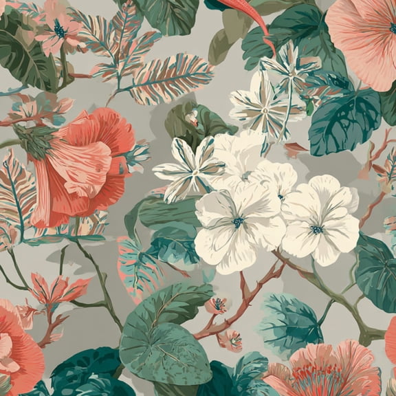 Peel and Stick Wallpaper Tropical Floral Hibiscus Flowers Pastel vintage Wall Mural 17.7in x 9.8ft Self Adhesive Removable Wall Paper Renter Friendly Wallpaper for Girls Women Bedroom Livingroom