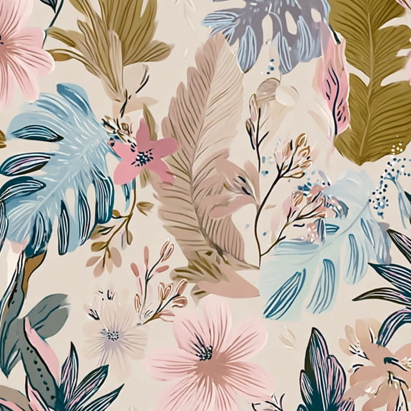 Peel and Stick Wallpaper Tropical Floral Soft Pastels Greenery Wall Mural 17.7in x 9.8ft Self Adhesive Removable Wall Paper Renter Friendly Wallpaper for Nursery Bedroom Cabinets