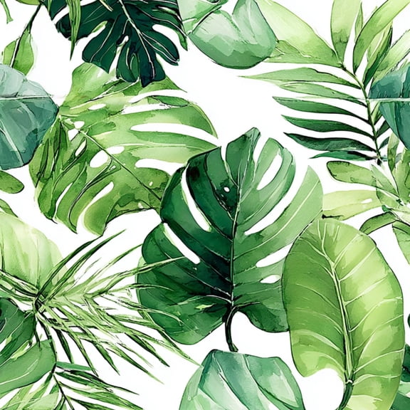 Peel and Stick Wallpaper Tropical Green Leaves Monstera Palm Foliage Wall Mural 23.6in x 9.8ft Self Adhesive Removable Wall Paper Renter Friendly Wallpaper for Nursery Bedroom Cabinets