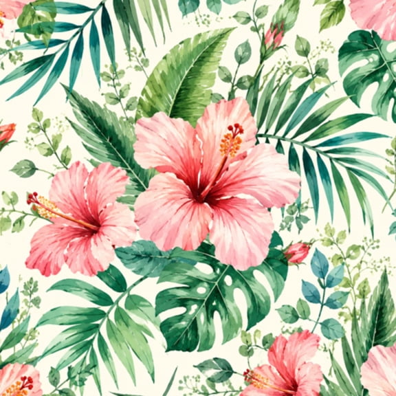 Peel and Stick Wallpaper Tropical Hibiscus Floral Green Palm Leaves Wall Mural 17.7in x 9.8ft Self Adhesive Removable Wall Paper Renter Friendly Wallpaper for Nursery Bedroom Cabinets