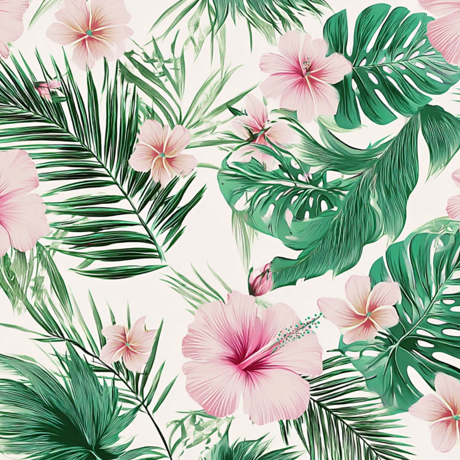 Peel and Stick Wallpaper Tropical Hibiscus Palm Leaf Pink Green Wall Mural 17.7in x 9.8ft Self Adhesive Removable Wall Paper Renter Friendly Wallpaper for Nursery Bedroom Cabinets